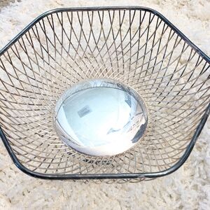 MCM Silver Plated Wire Fruit Bread Basket Bowl Dish 1960s Hexagon Vintage